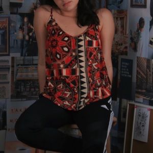 Red & orange tribal print patterned tank top